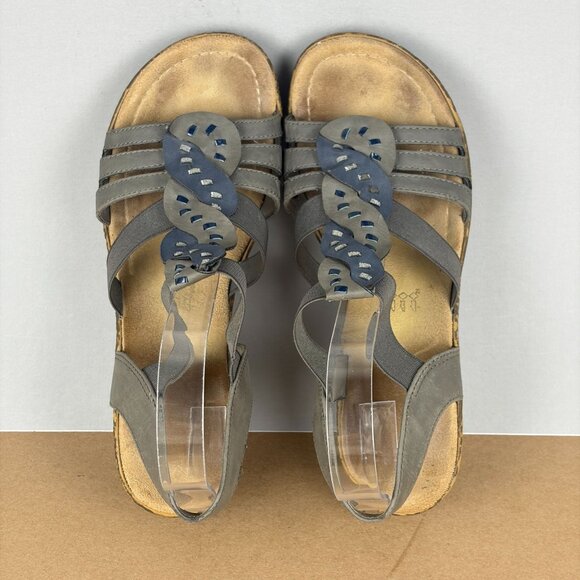 Rieker Wedge Slingback Leather Sandals Womens 8.5 EU 40 Gray Blue Tan Open Toe - Picture 5 of 9